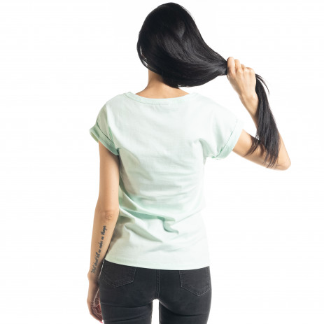 Дамска тениска с пайети цвят мента 2