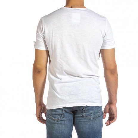Текстурирана бяла тениска с копчета 2