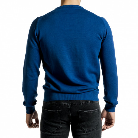 Фин памучен мъжки пуловер яркосин 2
