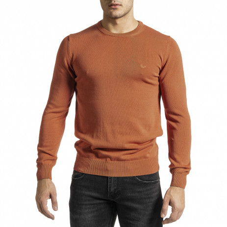 Фин памучен мъжки оранжев пуловер