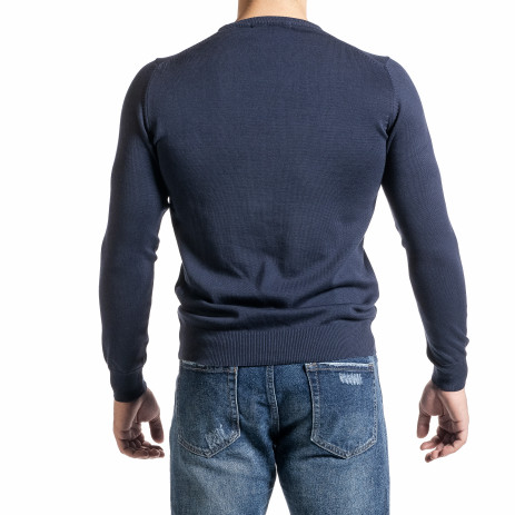 Фин памучен мъжки пуловер цвят деним 2