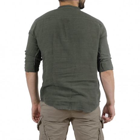 Мъжка ленена риза цвят милитъри 2
