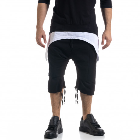 Oversize мъжки трикотажни бермуди в черно 2