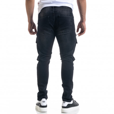  Slim fit мъжки черни дънки с джобове 2