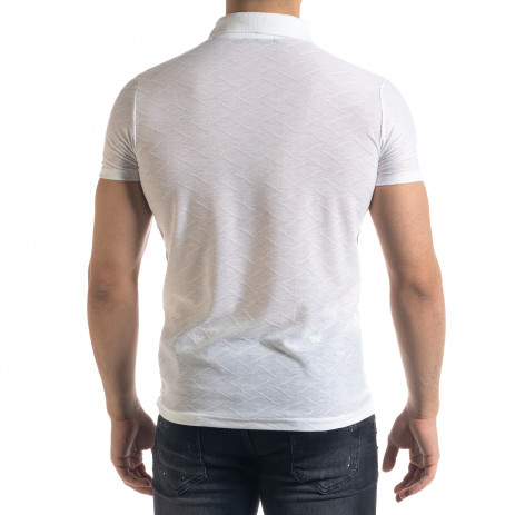 Slim fit бяла мъжка тениска с яка и цип 2