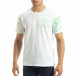 Бяла мъжка тениска зелен принт на гърба it120619-39 2
