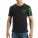 Черна мъжка тениска зелен принт на гърба it120619-37 2