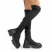 Дамски черни чизми от текстил и кожа it161121-4 3