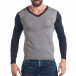 Мъжки сив фин пуловер с черни ръкави it041217-15 2