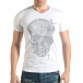 Бяла мъжка тениска с череп от сребристи и черни камъни il140416-10 2