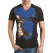 Мъжка черна тениска със сребристо-син принт il170216-42 2