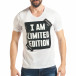 Мъжка бяла Slim fit тениска с принт и декоративни лепенки tsf020218-34 2