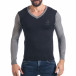 Мъжки черен фин пуловер със сиви ръкави it041217-17 2
