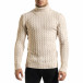 Мъжки бежов пуловер с поло яка и плетеници it301020-22 2