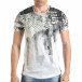 Мъжка бяла тениска с як принт и странични ципове tsf140416-4 2