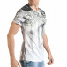 Мъжка бяла тениска с як принт и странични ципове tsf140416-4 4
