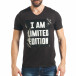 Мъжка черна Slim fit тениска с принт и декоративни лепенки tsf020218-35 2