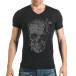 Черна мъжка тениска с череп от сребристи и черни камъни il140416-9 2