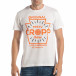 Мъжка бяла тениска с оранжев принт и надписи lp180717-163 2