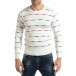 Бял мъжки пуловер с цветни райета it261018-97 2