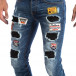 Мъжки сини Slim Jeans с апликации и кръпки it260918-1 2