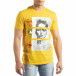 Мъжка жълта тениска с неонови апликации it150419-67 2