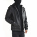 Мъжко черно кожено яке с подплата и качулка it121022-4 4