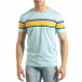 Мъжка синя тениска с цветни райета it150419-54 2