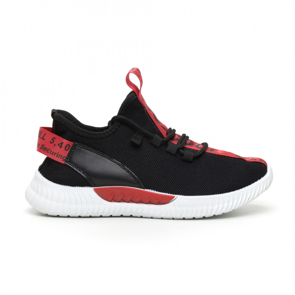 Ανδρικά μαύρα υφασμάτινα αθλητικά παπούτσια με κόκκινη επιγραφή