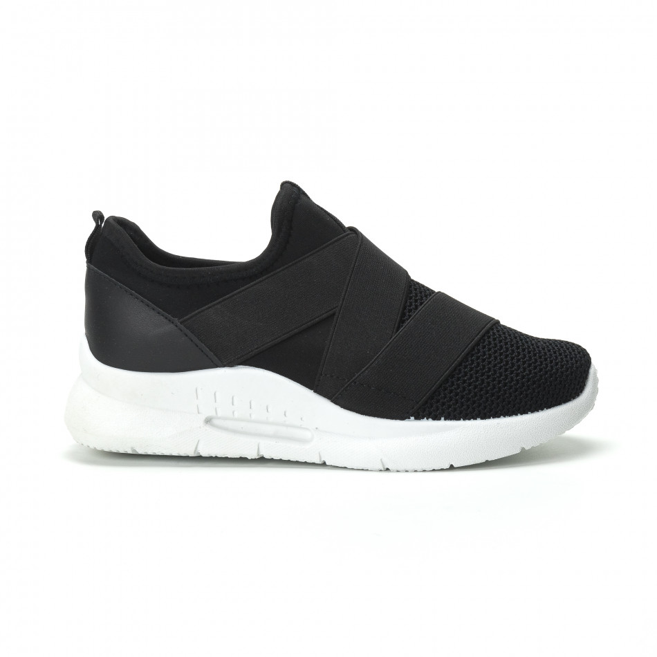 Slip-on γυναικεία μαύρα sneakers με λάστιχα