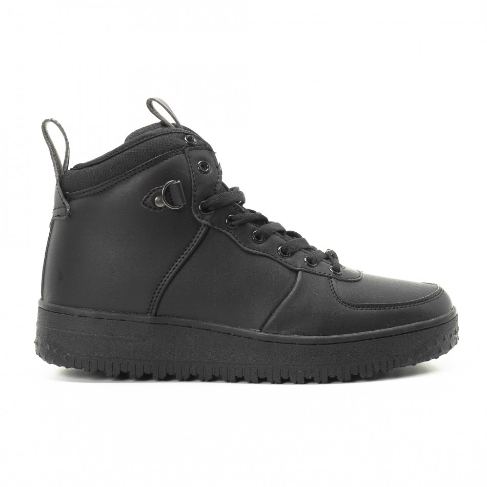 Ανδρικά μαύρα ψηλά sneakers με τρακτερωτή σόλα