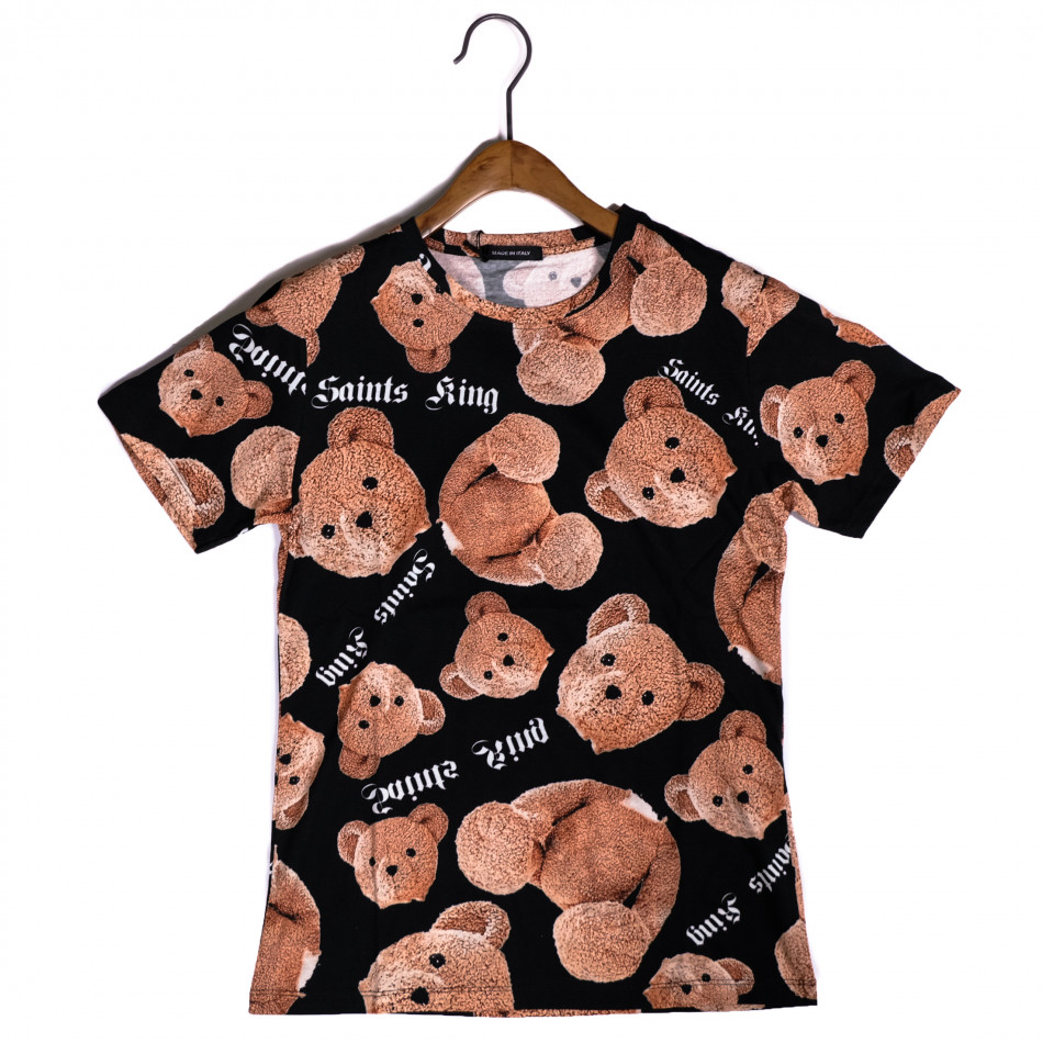 Ανδρική μαύρη κοντομάνικη μπλούζα Teddy Bear 87227