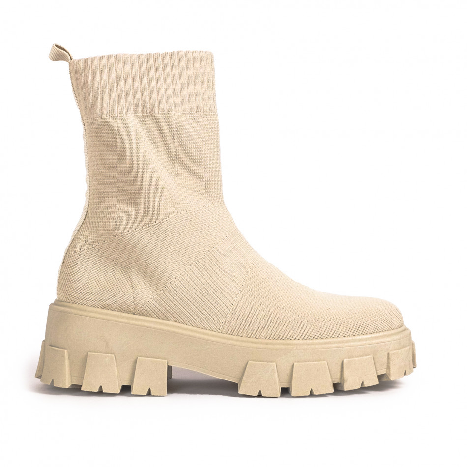 Γυναικεία μπεζ ψηλά sneakers κάλτσα