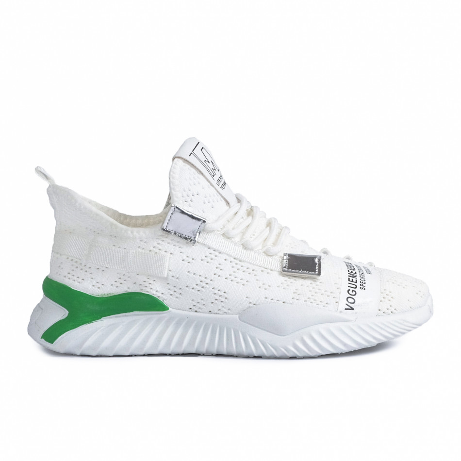 Ανδρικά λευκά sneakers με πρασινή λεπτομέρεια