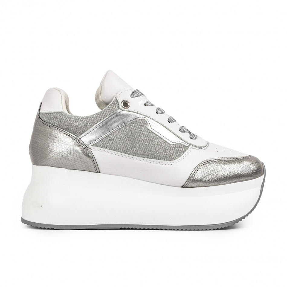 Γυναικεία λευκά sneakers με πλατφορμα AB2302-1
