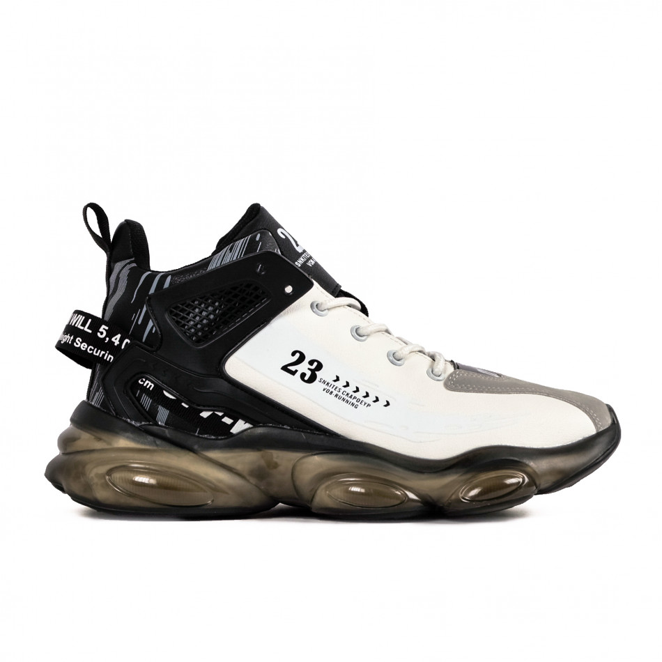 Ανδρικά ψηλά sneakers σε άσπρο και μαύρο Fashion Casual 9987