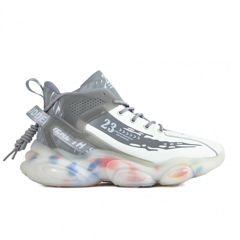 Ανδρικά ψηλά sneakers σε λευκό και γκρι Fashion Casual 21027