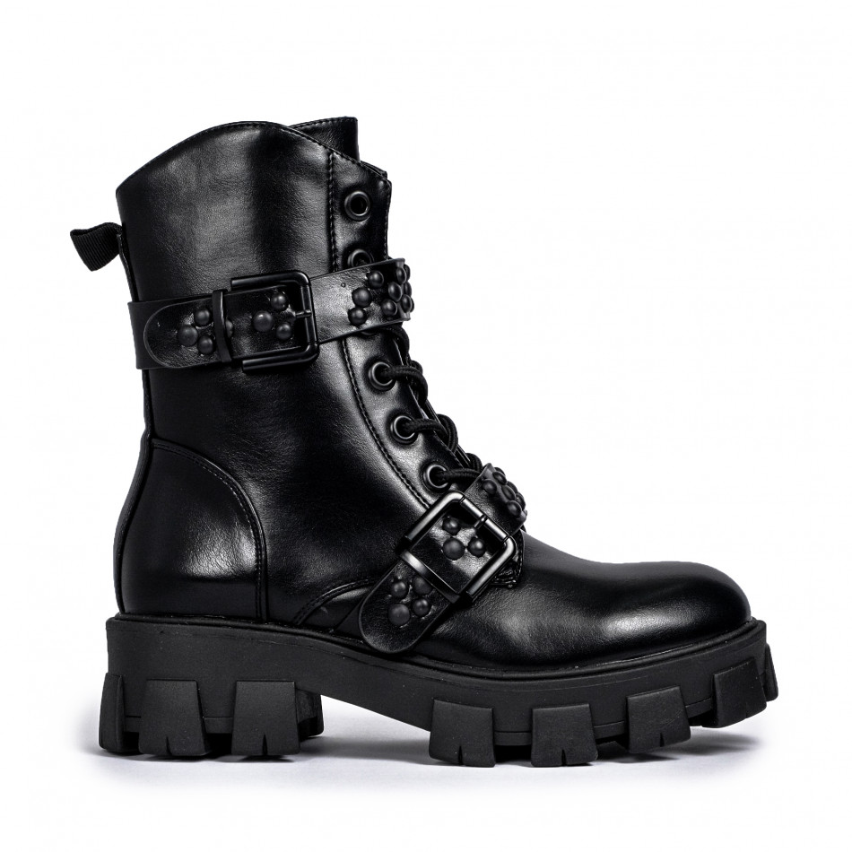 Γυναικεία μαύρα μποτάκια Chunky sole