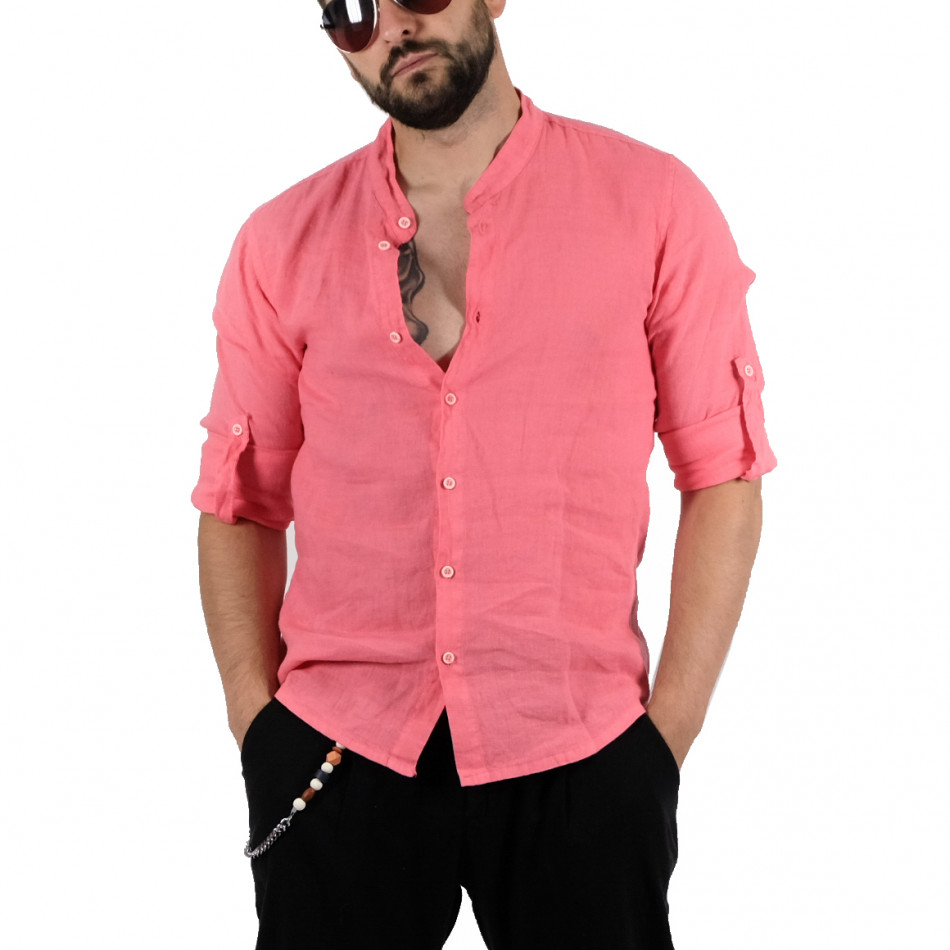 Ανδρικό ροζ λινό πουκάμισο Duca Homme DU140206