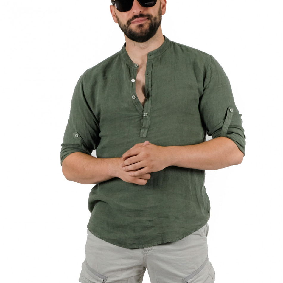 Ανδρικό πράσινο λινό πουκάμισο 2022-CA13