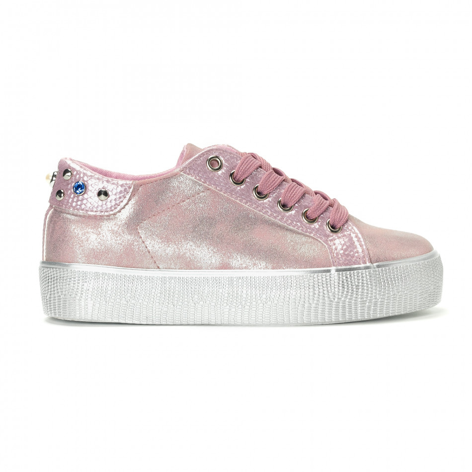 Γυναικεία ροζ sneakers με εφέ πέρλας