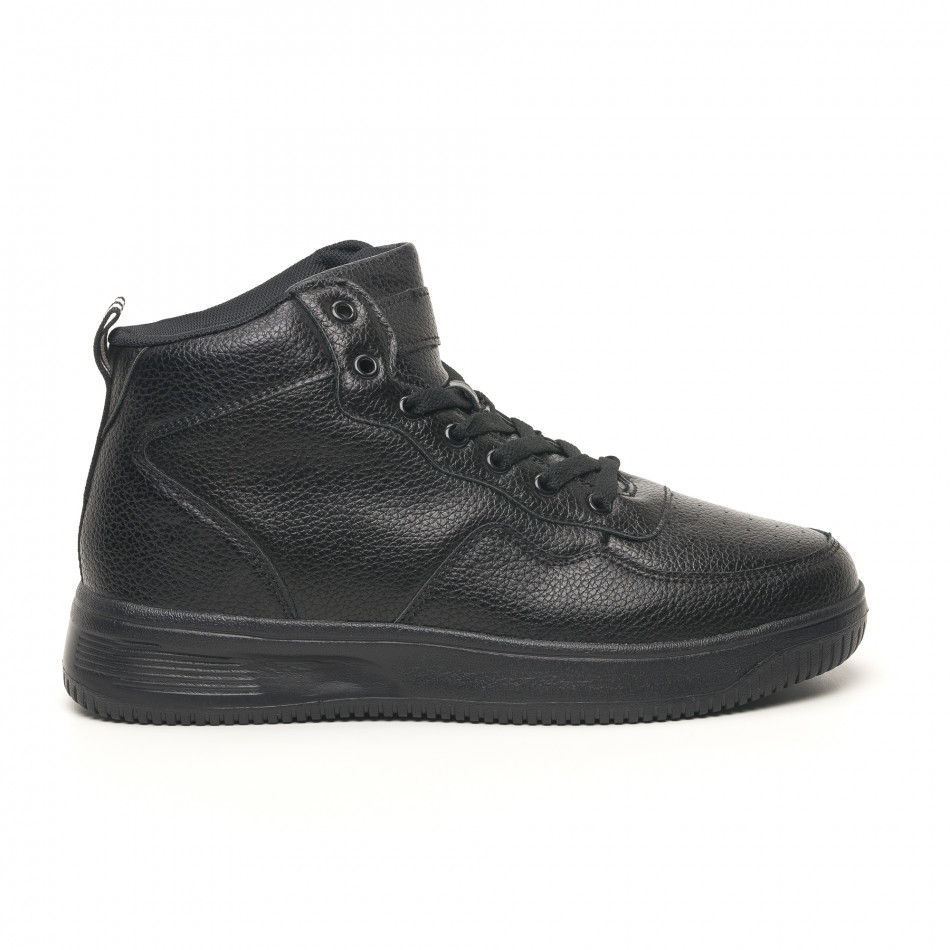 Ανδρικά ψηλά μαύρα sneakers με Shagreen design