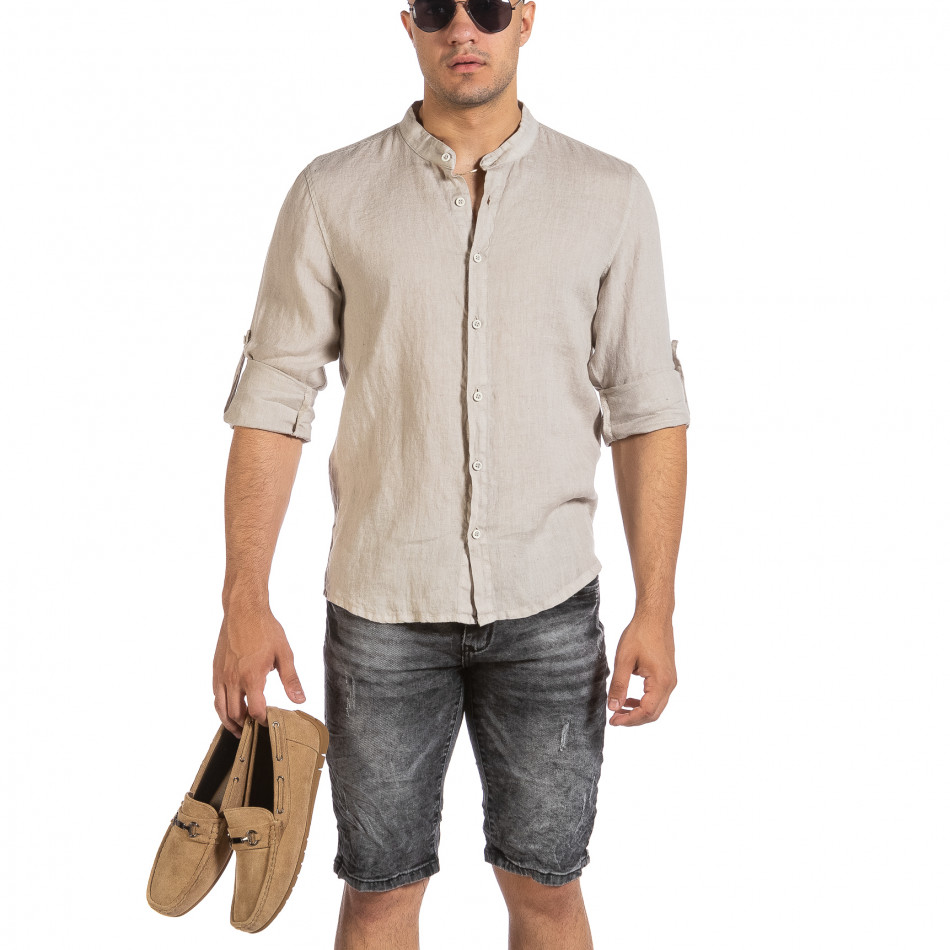 FM Ανδρικό μπεζ λινό πουκάμισο Duca Fashion DU140206