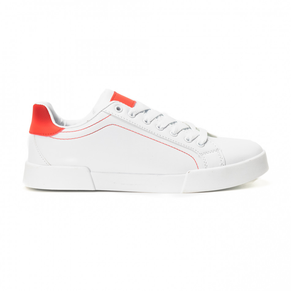 Ανδρικά λευκά Basic sneakers με κόκκινες λεπτομέρειες
