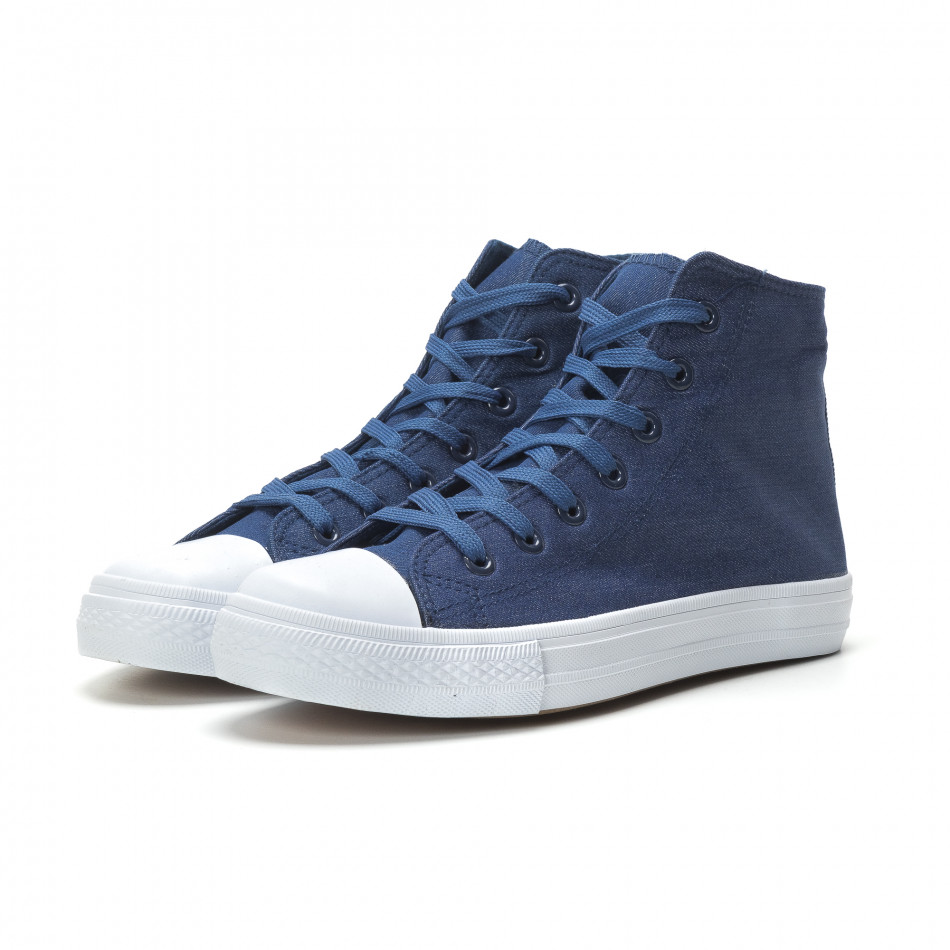 Ανδρικά μπλε sneakers με λευκή σόλα