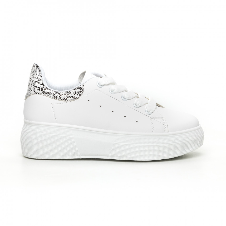Γυναικεία λευκά sneakers με πλατφορμα και πριντ