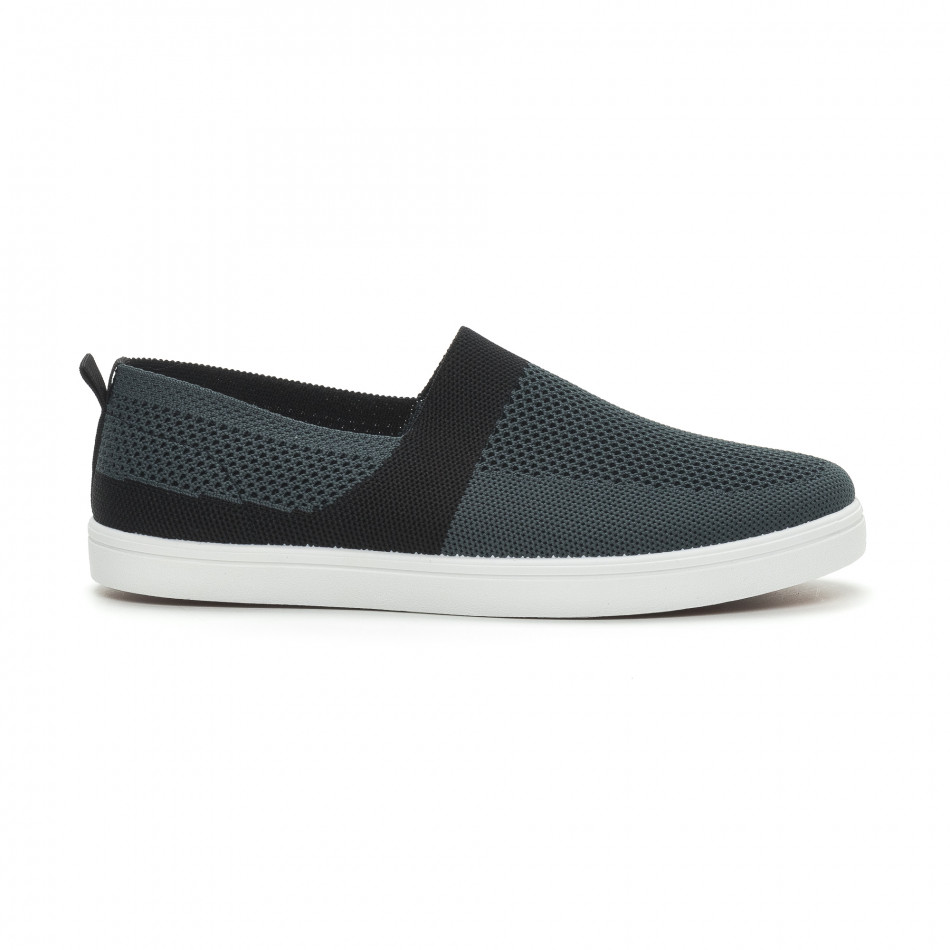 Ανδρικά γκρι πλεκτά sneakers με μαύρες λεπτομέρειες
