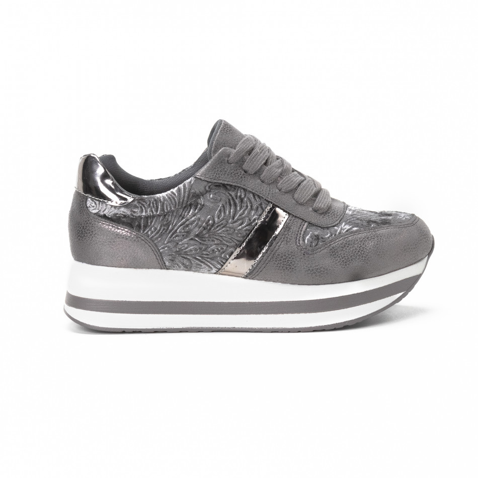 Γυναικεία γκρι sneakers με πλατφόρμα