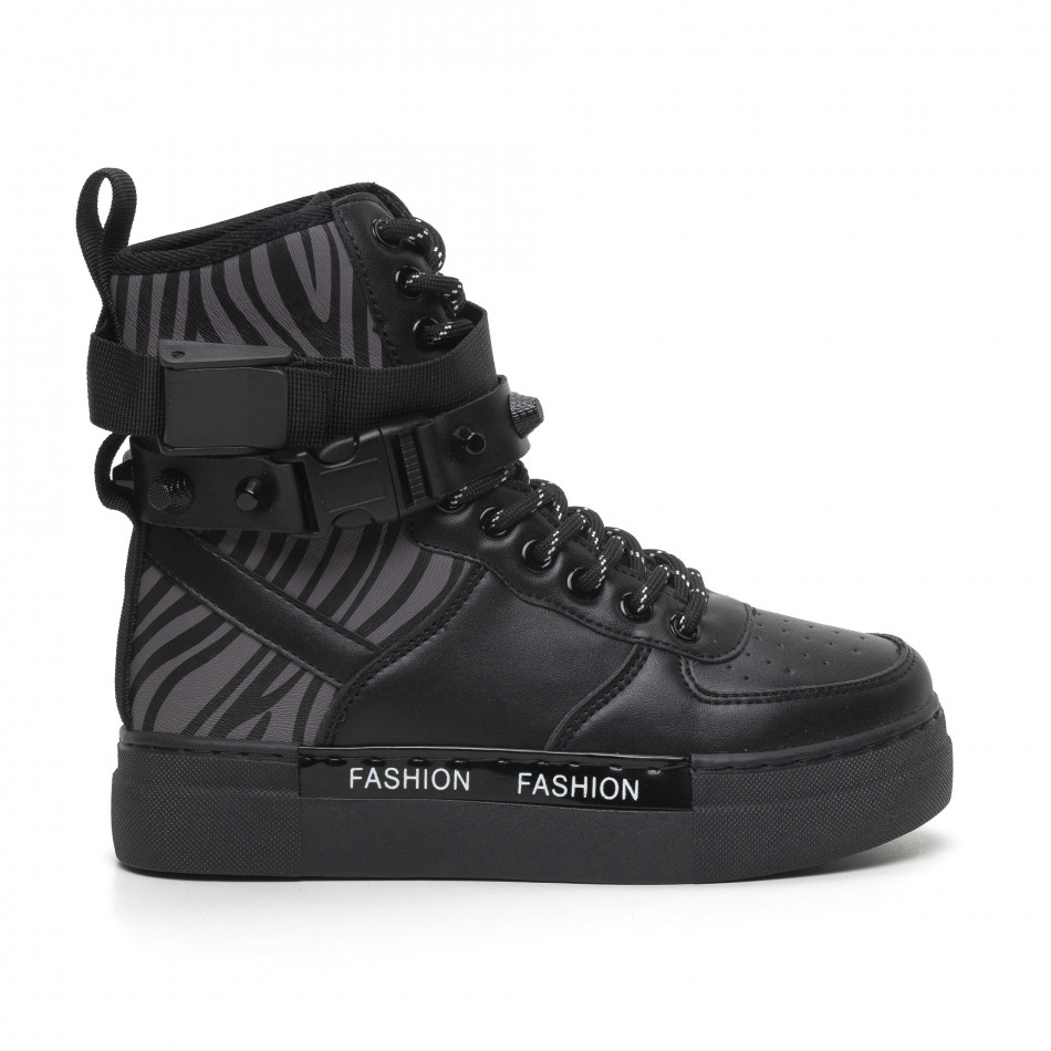 Γυναικεία μαύρα αθλητικά μποτάκια τύπου sneakers