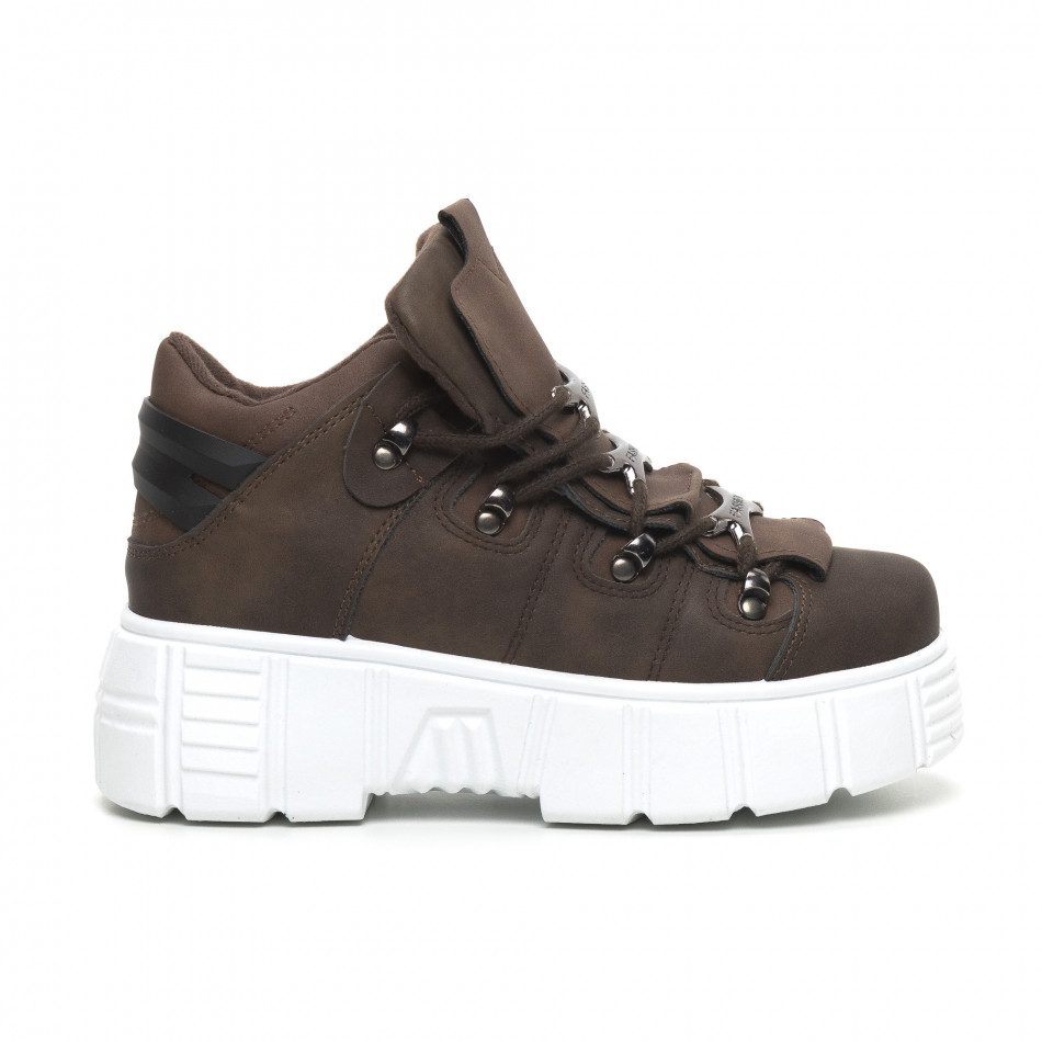 Γυναικεία καφέ μποτάκια με πλατφόρμα Trekking design